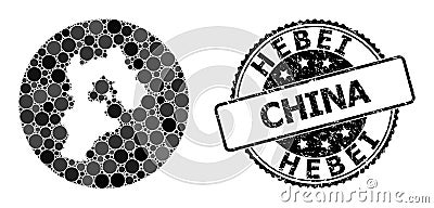 Mosaic Hole Circle Map of Hebei Province and Rubber Seal Vector Illustration