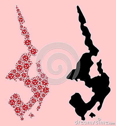 Vector Mosaic Map of Koh Phi Leh of SARS Virus Particles and Solid Map Vector Illustration