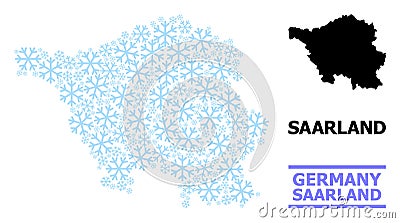 Icy Mosaic Map of Saarland State of Snowflakes Vector Illustration