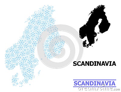 Christmas Mosaic Map of Scandinavia with Snowflakes Vector Illustration