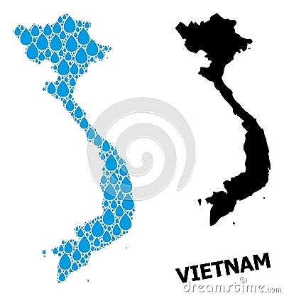 Vector Mosaic Map of Vietnam of Water Tears and Solid Map Vector Illustration