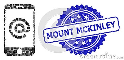 Scratched Mount Mckinley Stamp and Square Dot Mosaic Smartphone Address Vector Illustration