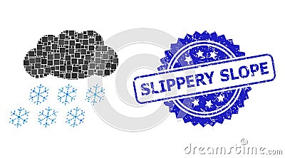 Textured Slippery Slope Stamp and Square Dot Collage Snow Cloud Vector Illustration