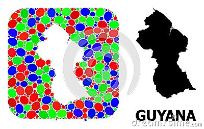 Mosaic Stencil and Solid Map of Guyana Vector Illustration