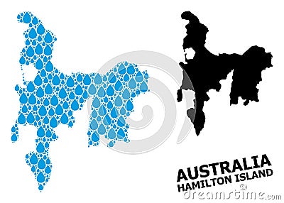 Vector Mosaic Map of Hamilton Island of Water Drops and Solid Map Vector Illustration