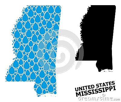 Vector Collage Map of Mississippi State of Liquid Drops and Solid Map Vector Illustration