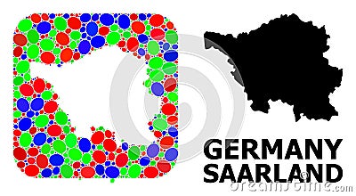 Mosaic Stencil and Solid Map of Saarland State Vector Illustration