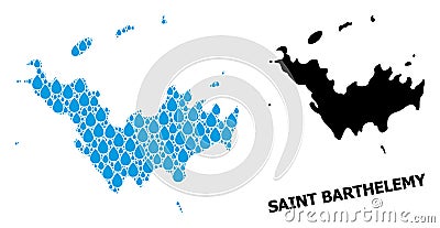 Vector Collage Map of Saint Barthelemy of Water Tears and Solid Map Vector Illustration