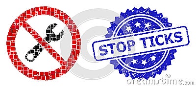 Rubber Stop Ticks Seal and Square Dot Mosaic Stop Repair Vector Illustration