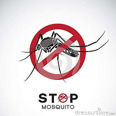 Vector of mosquito in red stop sign on white background. Insect. Vector Illustration