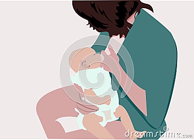 Vector of mother breastfeeding her baby. Newborn child Stock Photo