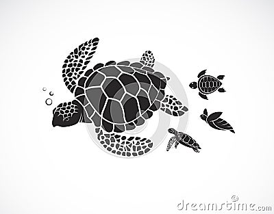 Vector of mother turtle and baby turtle on a white background. Reptile. Animals. Easy editable layered vector illustration Vector Illustration