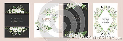 Vector Mothers day elegant floral greetings. Watercolor classic flowers frame set. Spring flower design Vector Illustration