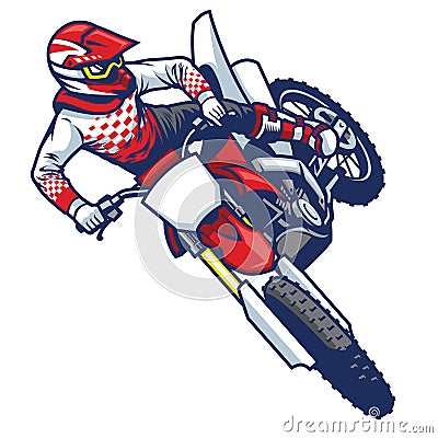 Motocross rider doing jumping whip trick Vector Illustration