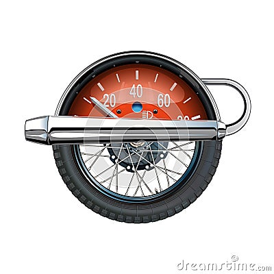 Vector Motorcycle exhaust pipe Concept with Wheel and Speedometer Vector Illustration