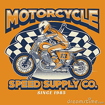 Motorcycle rider and checkered flag Vector Illustration