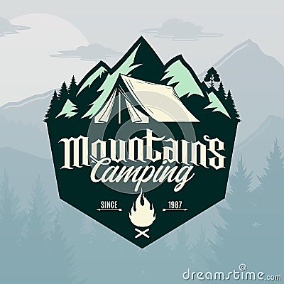 Vector mountains camping logo Vector Illustration