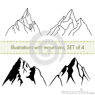 Vector mountains silhouettes set of 4 isolated illustrations Vector Illustration