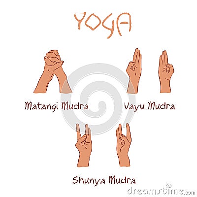 Vector mudras hands color isolated line fingers Vector Illustration