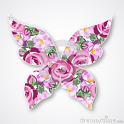 Vector multicolor butterfly. Paper butterfly Logo with roses Vector Illustration