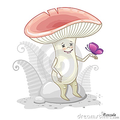 Vector mushroom isolated on white. Edible mushroom russula. Print for childrens clothes Stock Photo