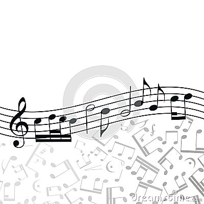 Vector wave music background: melody, notes, key. Vector Illustration