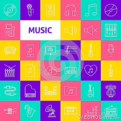Vector Music Line Icons Vector Illustration