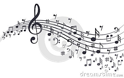 Music notes with waves in white Vector Illustration