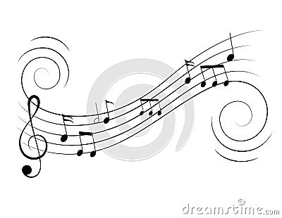 Vector music notes treble clef flow on music staff Vector Illustration