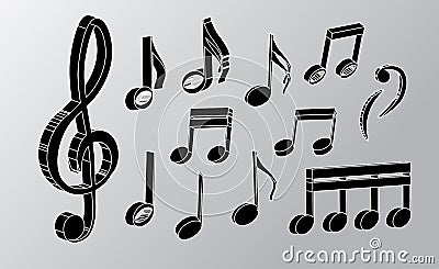 Vector music notes and violin key in realism style isolated on light background. 3d vector notes for design. vector graphics Vector Illustration