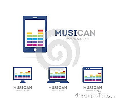 Vector music and phone logo combination. Equalizer and mobile symbol or icon. Unique radio and sound logotype design Vector Illustration