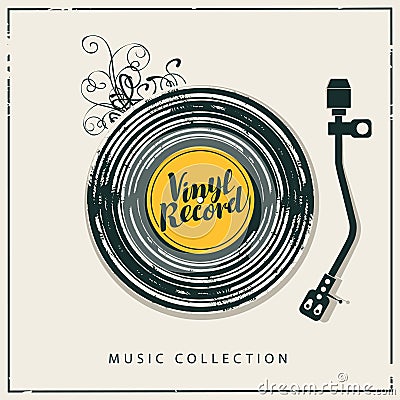 Music poster with vinyl record and player Vector Illustration