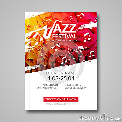 Vector musical flyer Jazz festival. Music background festival brochure flyer template Vector Illustration