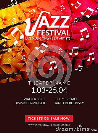 Vector musical flyer Jazz festival. Music poster background festival brochure flyer template. Vector Illustration