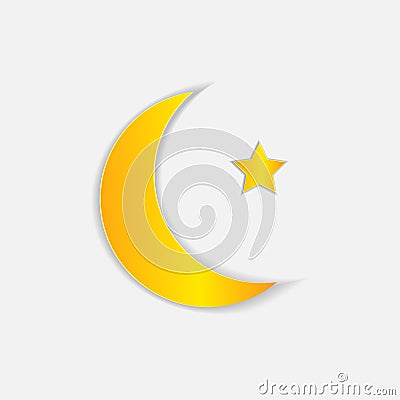 Vector Muslim Symbol, Paper Art Moon and Star. Vector Illustration