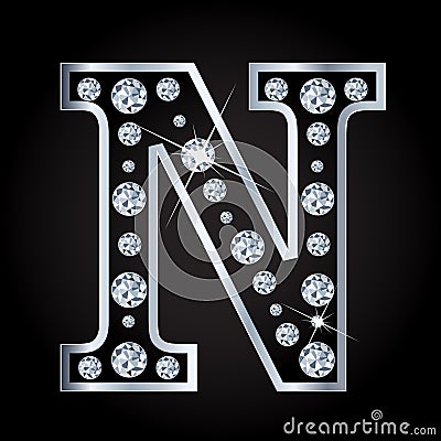 Vector N letter made with diamonds isolated on black background Vector Illustration