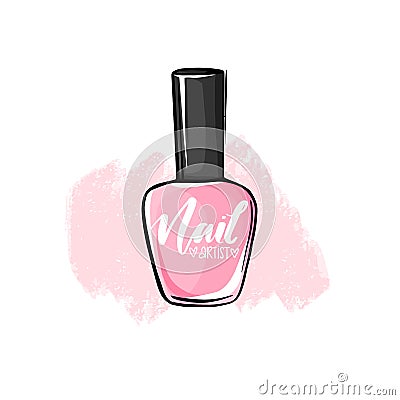 Vector nail polish bottle. Handwritten lettering about nails and manicure Vector Illustration