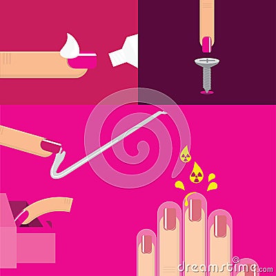 Vector Nails manicure Saloon Beauty care Cartoon Illustration