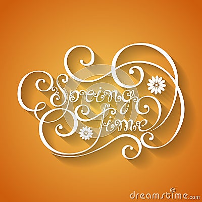 Vector Name of Season of the Year, Spring Inscription Vector Illustration