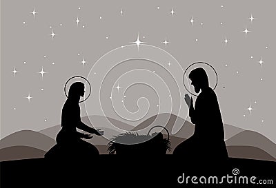 Vector nativity scene. Mary with Jesus, and Joseph silhouette Vector Illustration