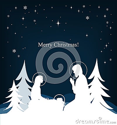 Vector nativity scene. Mary, Jesus, and Joseph silhouettes Vector Illustration