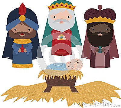 Vector Nativity Three Wise Men Illustration Clip Art Vector Illustration