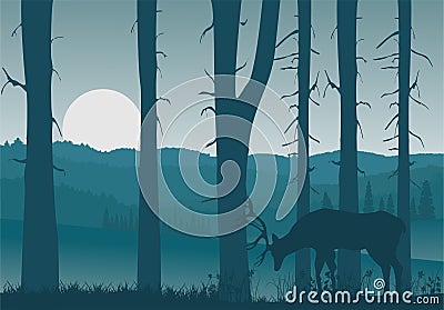 Vector nature landscape with blue misty silhouettes of forests and hills Stock Photo