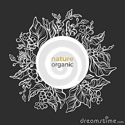 Vector nature ornament in circle, template. Coffee card Vector Illustration