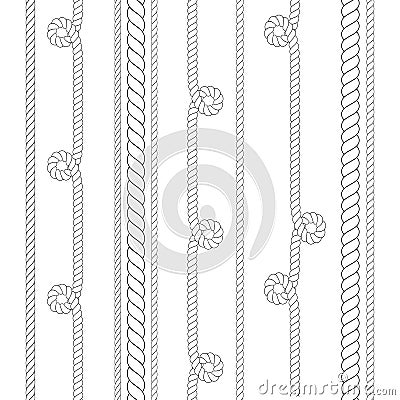 Vector nautical or climbing rope thin and thick isolated on white background for use as brush. Vector Illustration
