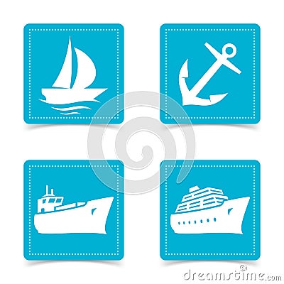 Vector nautical icons on square buttons Vector Illustration
