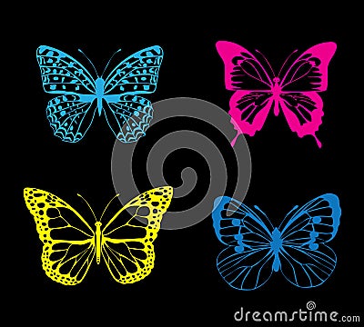 Vector Neon Butterflies Vector Illustration