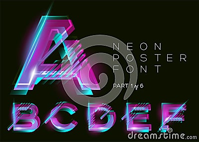 Vector Neon Font. Glowing Colorful Alphabet on Dark Background. Vector Illustration