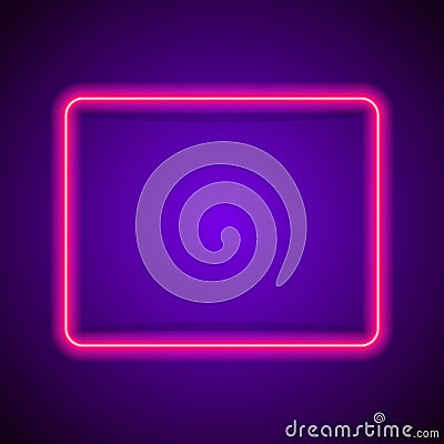 Vector neon frame pink color on purple background for cafe, banner Vector Illustration