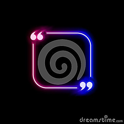 Vector neon gradient blue and pink colorful quote frame isolated on black background, glowing bubble template, square shape. Vector Illustration